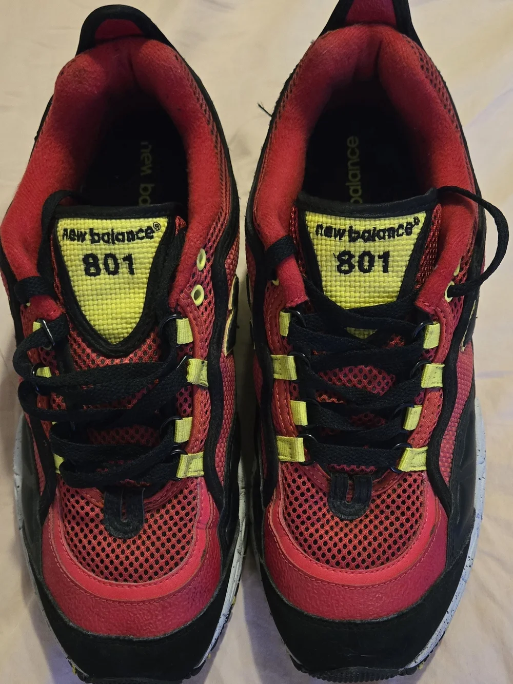 New Balance 801 Red and Black Sneakers with Yellow Accents Size 10.5